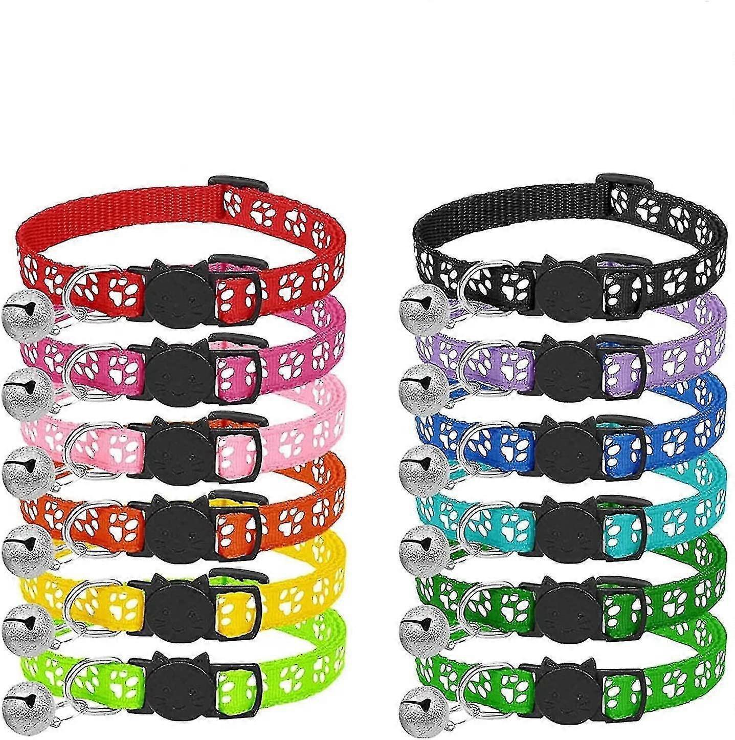Anti Strangulation Cat Collar, Reflective Strap, Bell, 12pcs, Adjustable 19-32cm