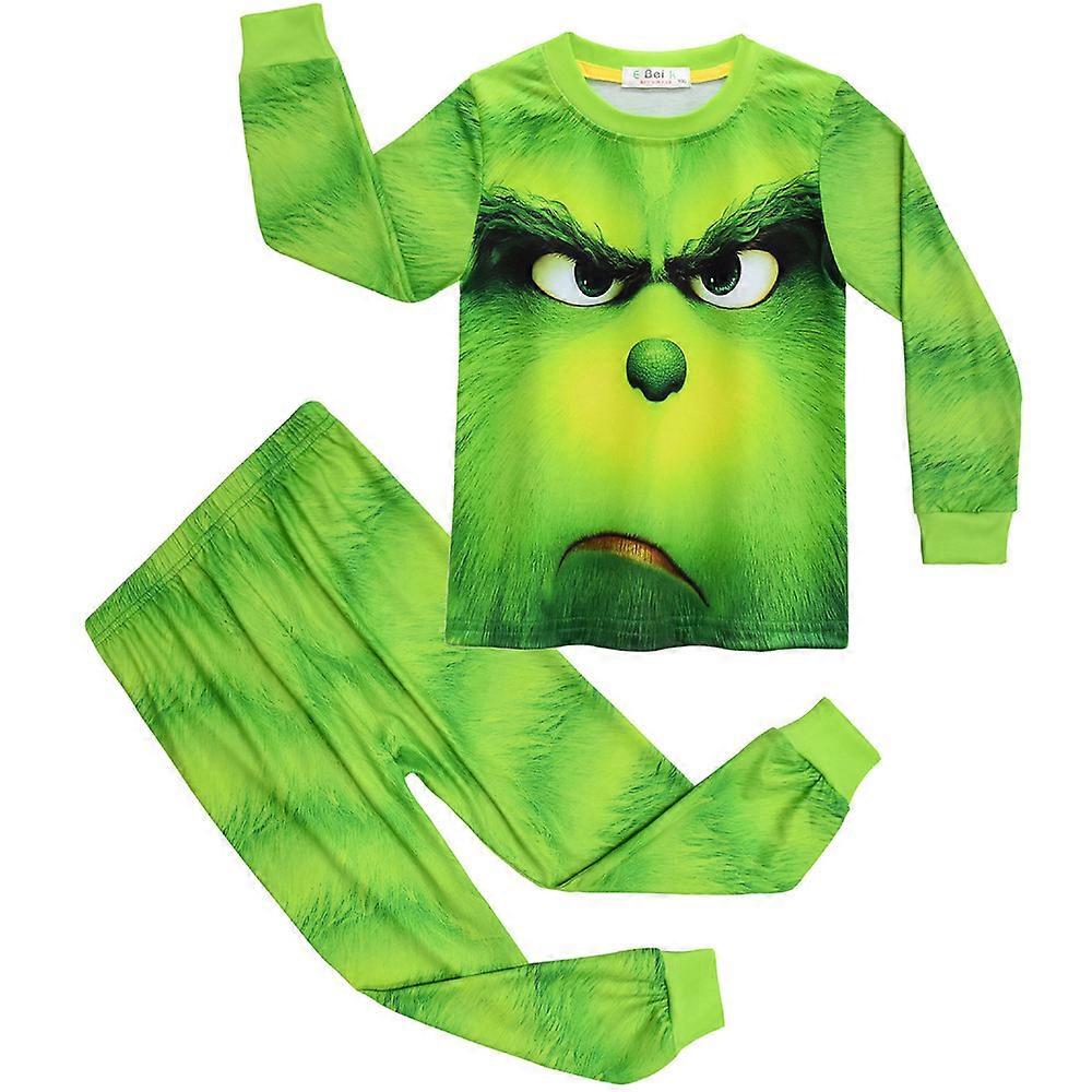 Barn Barn Jul Grinch Tryckt Pyjamas Pyjamas Topp Byxor PJS Set Nattkläder Hem Loungewear Pojkar Flickor Xmas Presentkit
