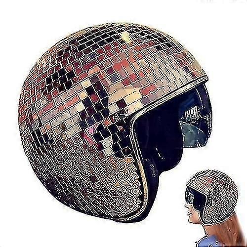 Disko Topu Kaskları Geri Çekilebilir Vizörlü Şapka Glitter Cam Disko Kask Dj Club Sahne Bar Party-w Için Çarpıcı Disko Topu Kaskları