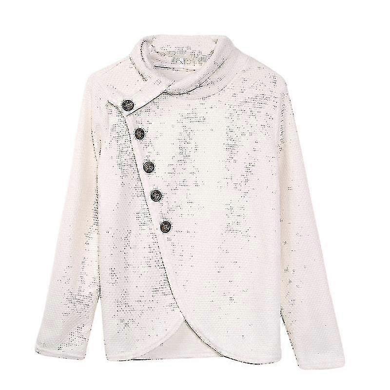 Damen Winter Herbst Langarm Pullover Tops Rollkragen Schräge Knöpfe Waffel Strickpullover