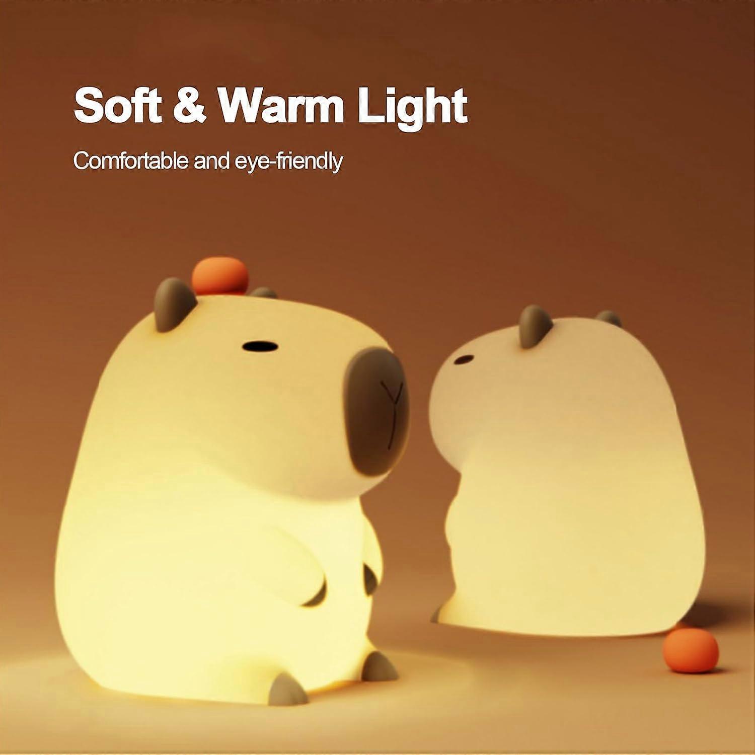 Capybara Night Light, Cute Silicone Rechargeable Animal Lamp, 2 Colors Adjustable Brightness, Can Light up Timer 20 Minutes