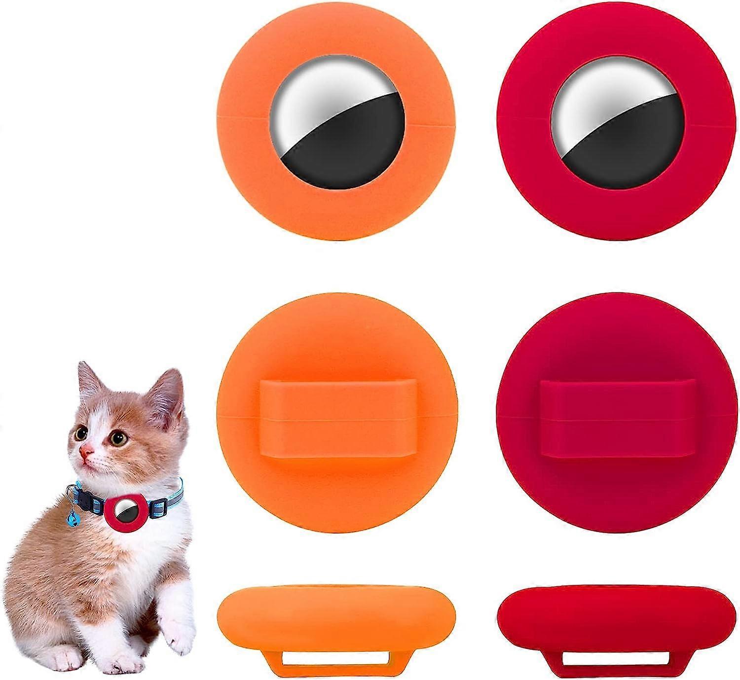 (Orange, Red) Tracer is not included 2Pcs AirTag compatible pet collar holder, 35mm silicone Airtags protector for older kids pockets.