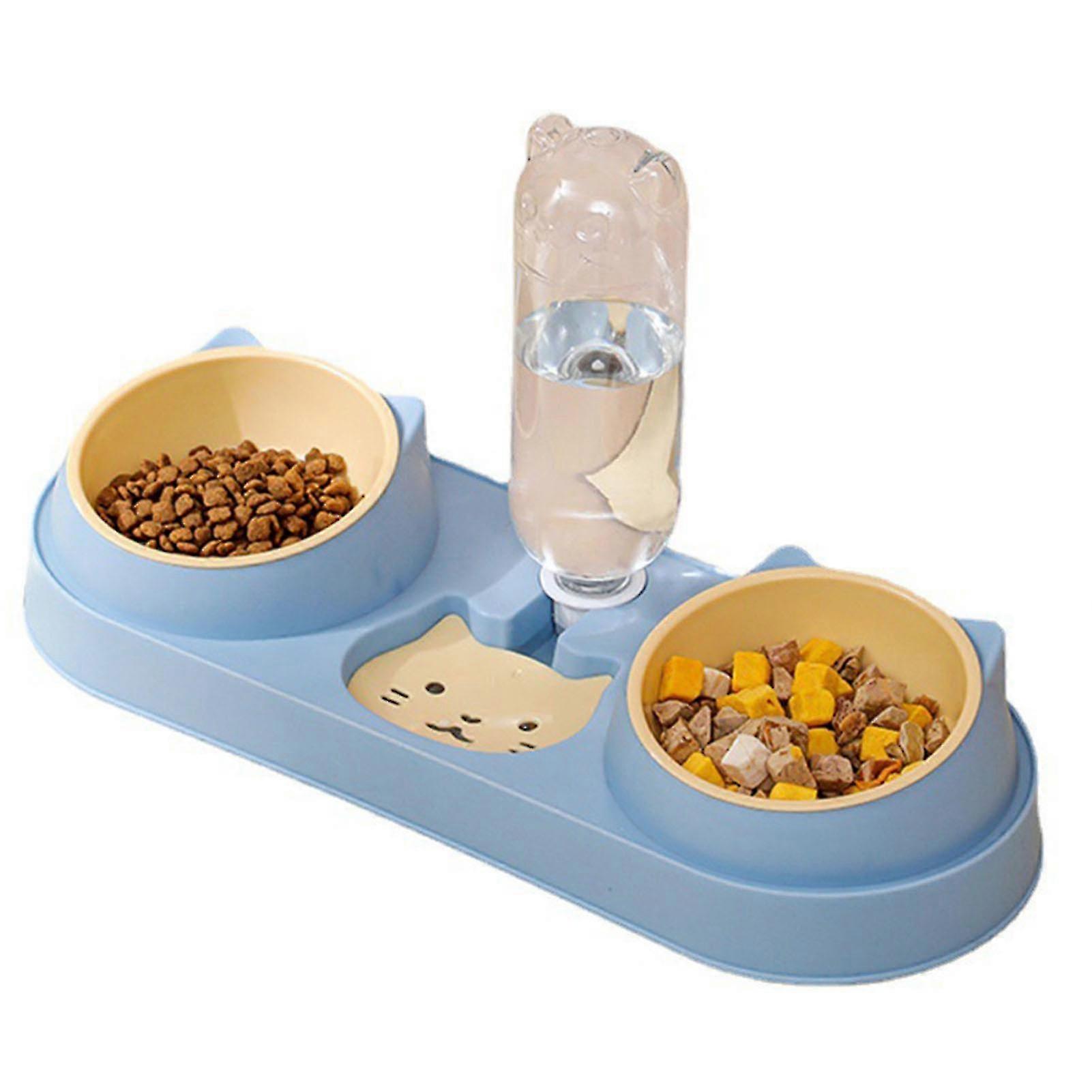 Double Dog Cat Bowls With Water Dispenser Tilted Cat Food Dishes For Indoor Pet