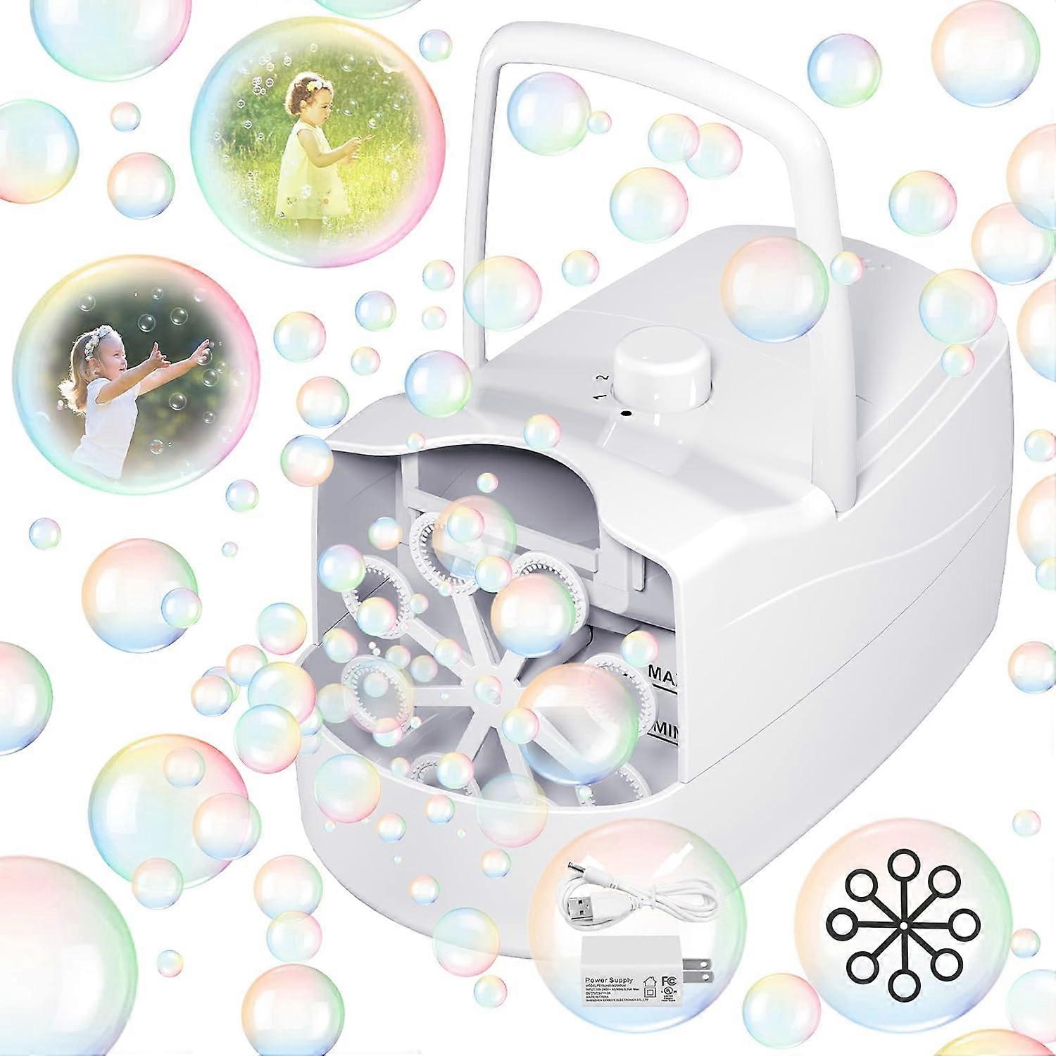 Bubble Machine Automatic Bubble Blowing Machine, 10000+ Bubbles Per Minute, 2 Speeds (White)