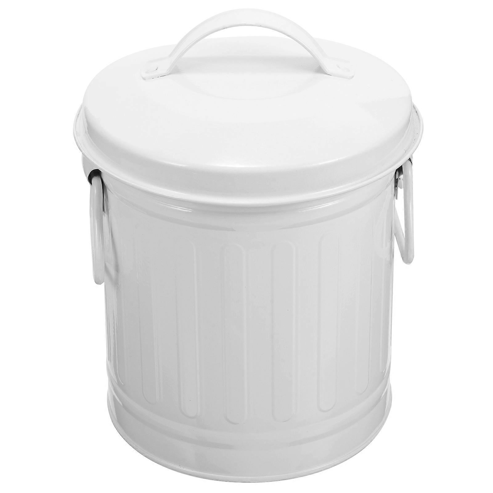 Table Garbage Bucket Metal Trash Can Table Waste Bin with Lid Small Flower Pot