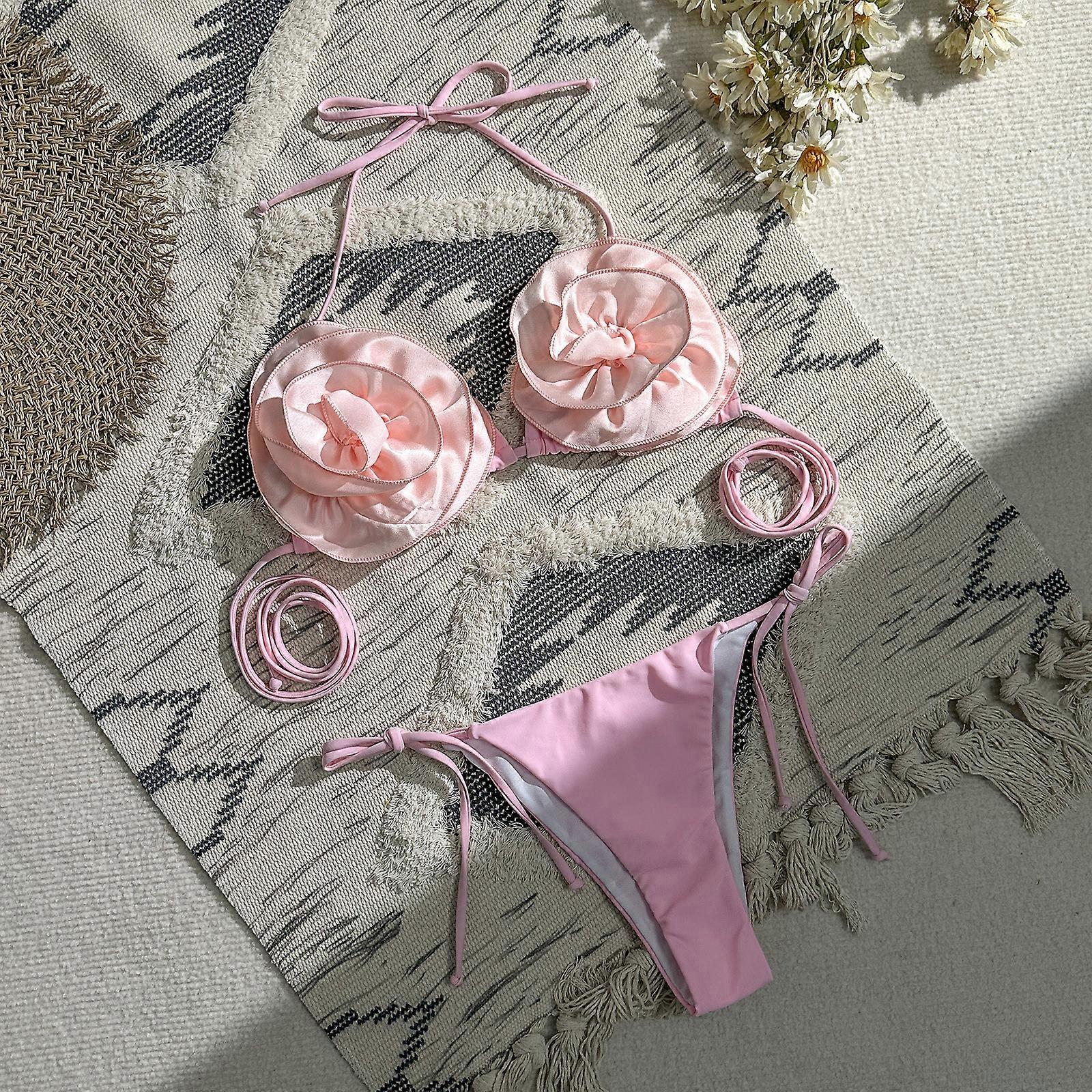 sexy 3D fleur micro mini bikinis ensembles triangle deux pièces rembourré string maillot de bain femme maillot de bain