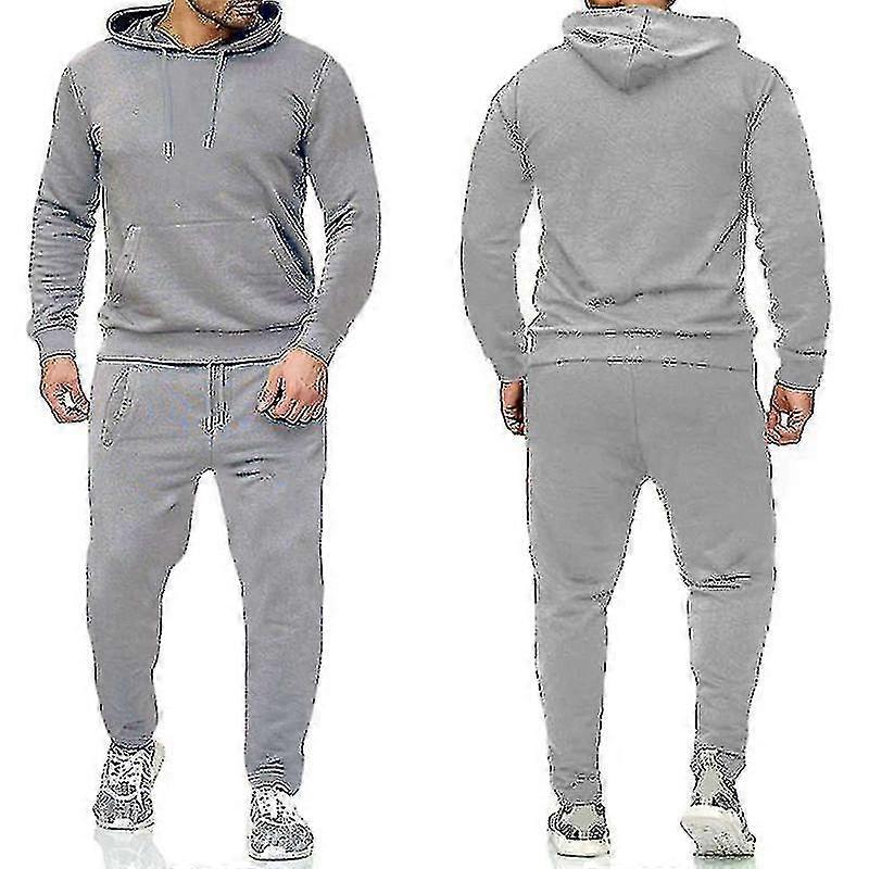 2 Adet/set Erkek Fitness Eşofman Casual Spor Pantolon Üst Eşofman Kapüşonlu Set
