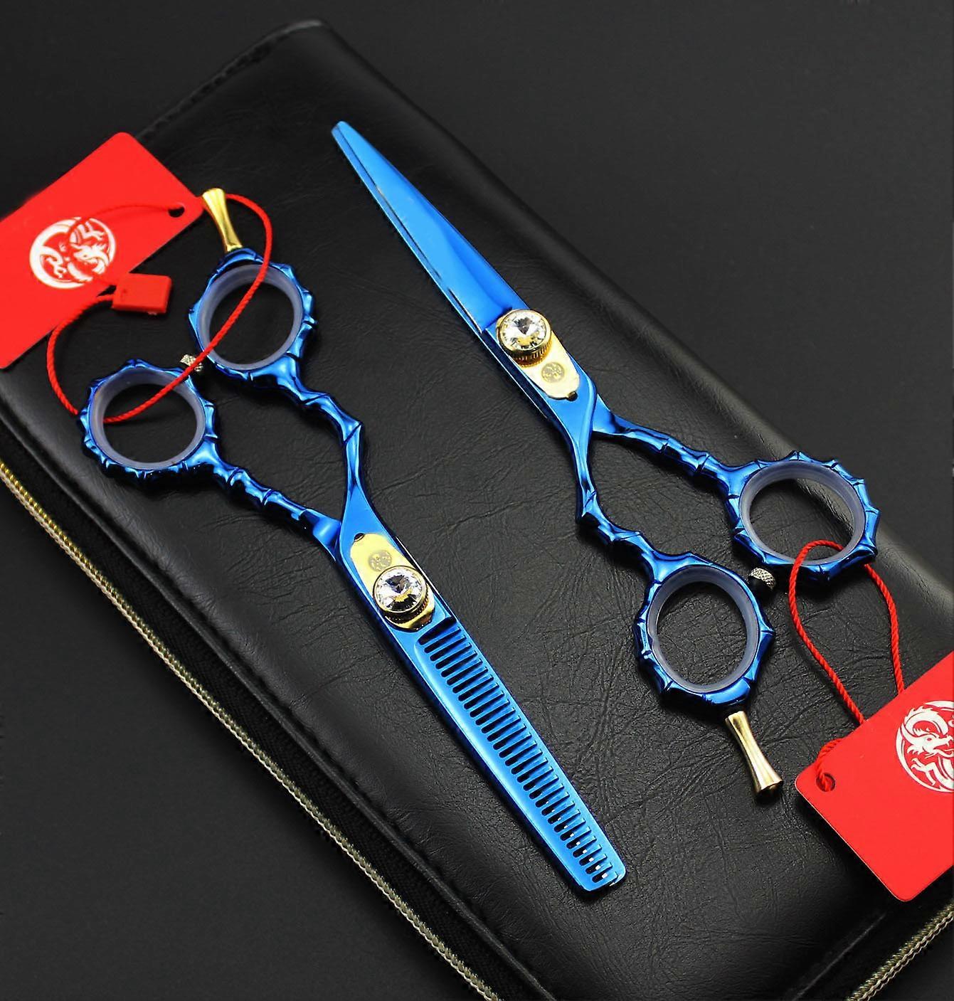 5.5 Inch Blue Bamboo Handle Left Hand Scissors Tooth Scissors Thin Scissors Left-Handed Scissors Free Package