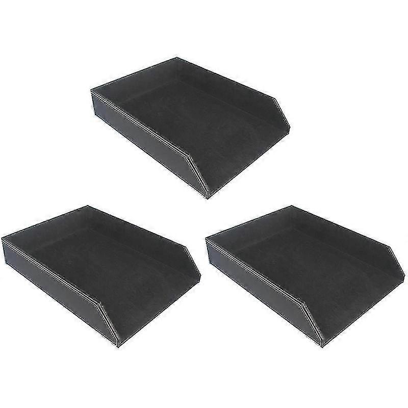 3x Pu Leather Collection Letter Tray, Document Desk Organizer,stackable Office File Document Tray H