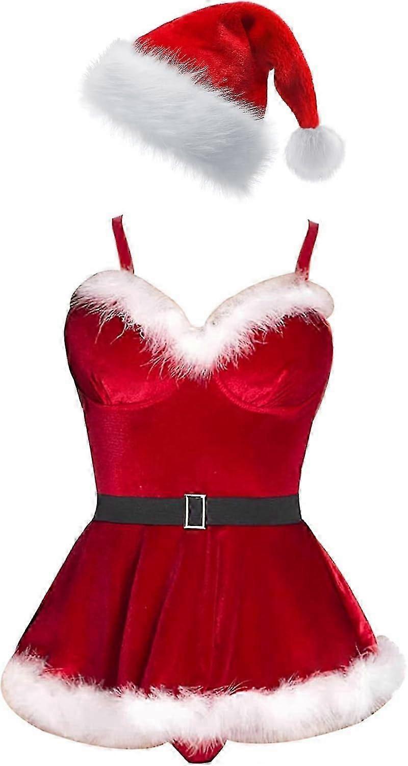 Szexi karácsonyi fehérnemű nőknek Mikulás baba Chemise piros jelmez 4db-mal