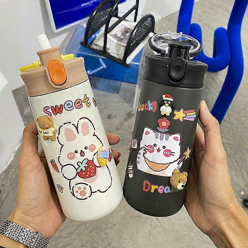 Portable Carter Cup vacuum cup cartoon pattern straw bounce cup pea Cup