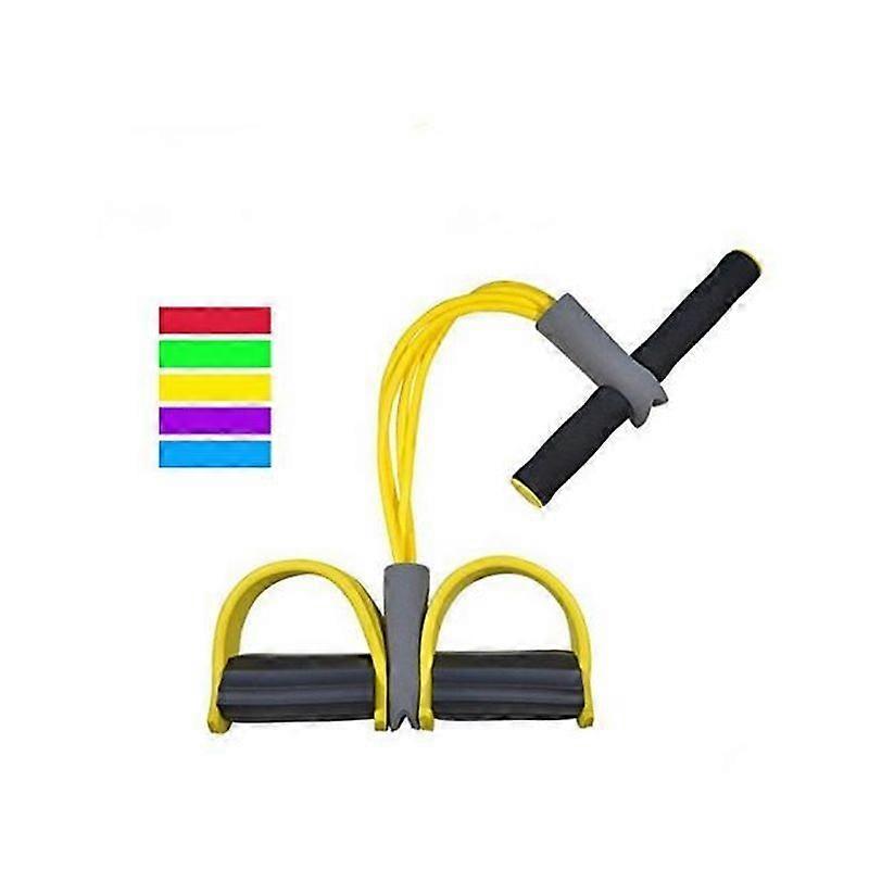 Rowing Machine with Elastic Yellow - Gym Equipment 4 with Footrest for Exercise