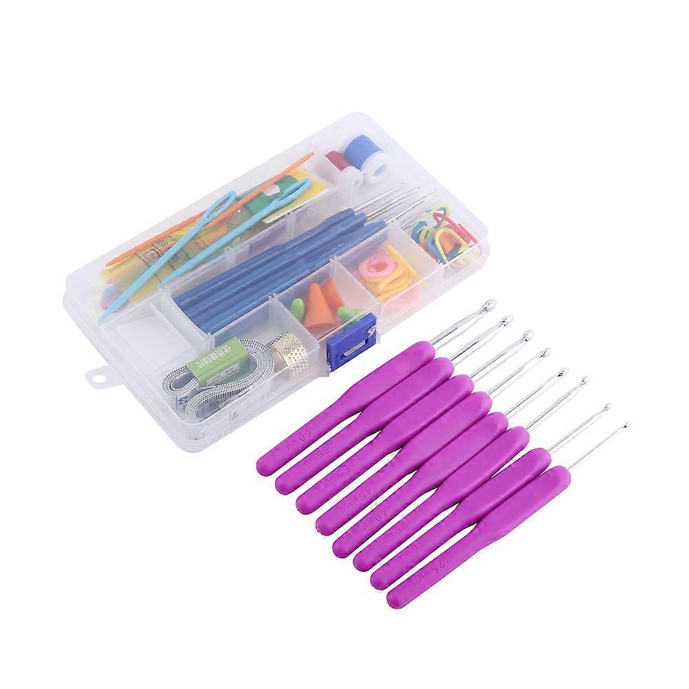16 Different Sizes Sewing Tool Crochet Hook Needles Stitches Craft Set Tool(Purple)
