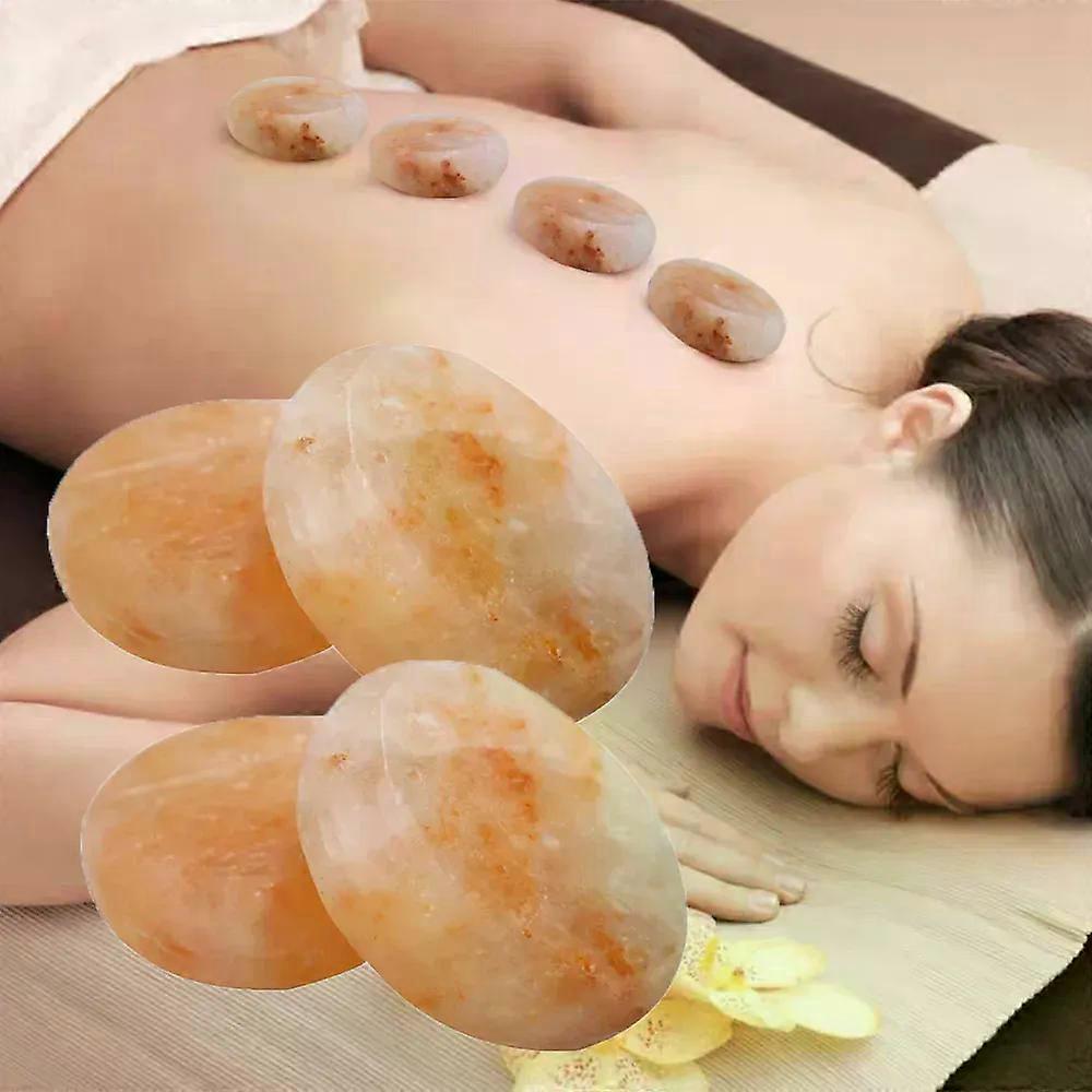 4pcs טיפול באבן חמה עיסוי הידרותרפיה סגלגל טבעי הימלאיה מלח ורוד קריסטל אבן חמה מקדם את זרימת הדם