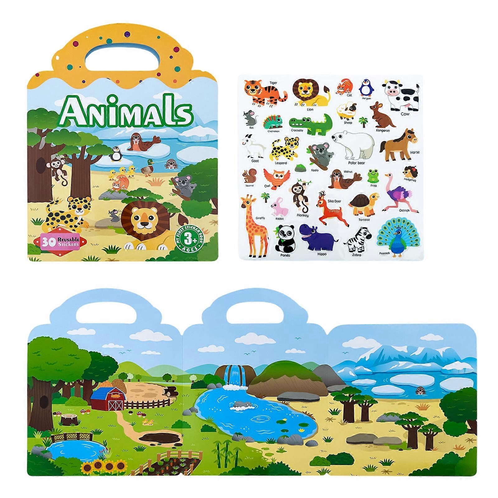 Interactive Learning Reusable Sticker Book for Toddlers Assorted Themes Cartoon Stickers Animals Vehicles Dinosaur