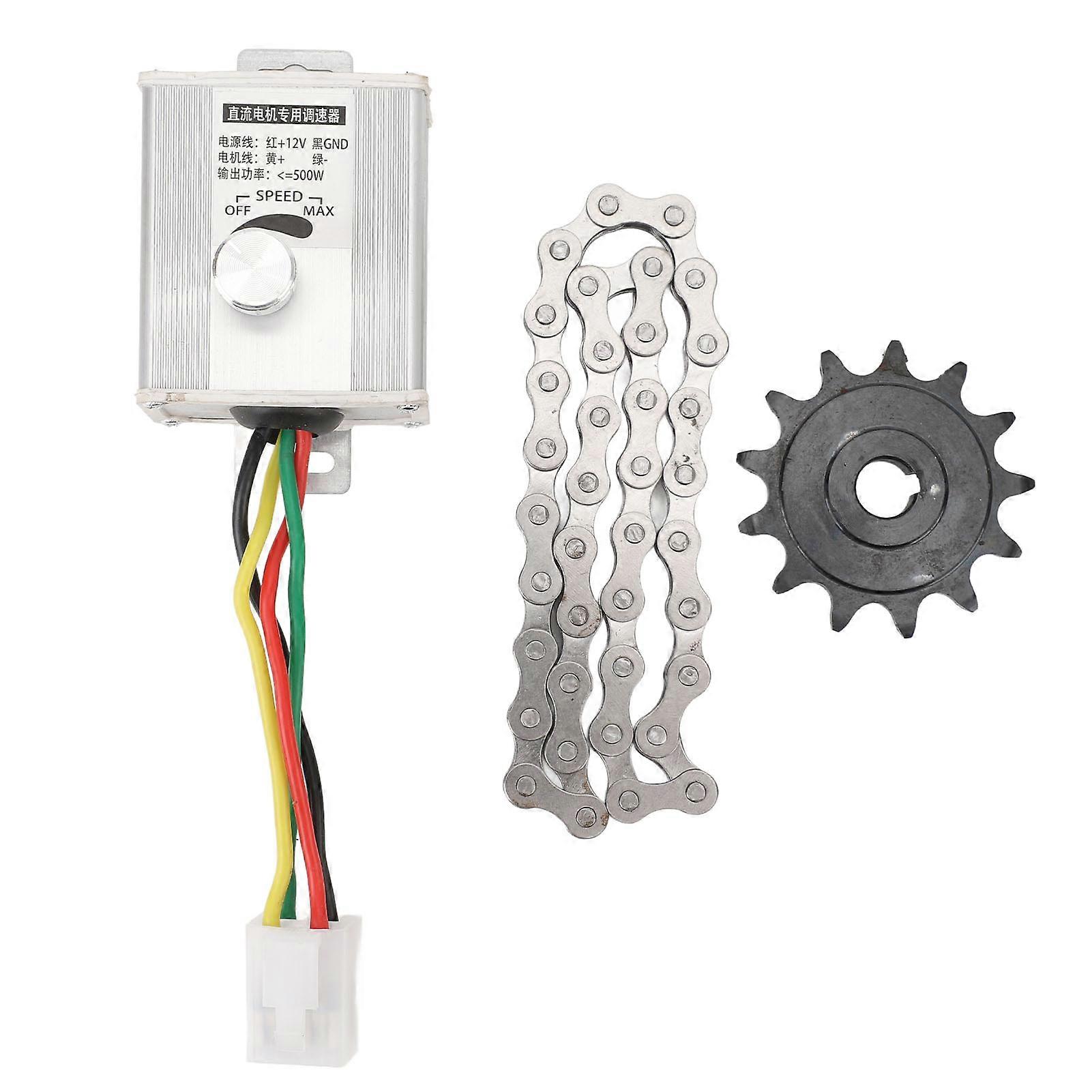12V500W Motor Speed Controller, Aluminum Alloy Speed Controller Switch with 38 Sections Chain and 410 Model 13T Sprocke