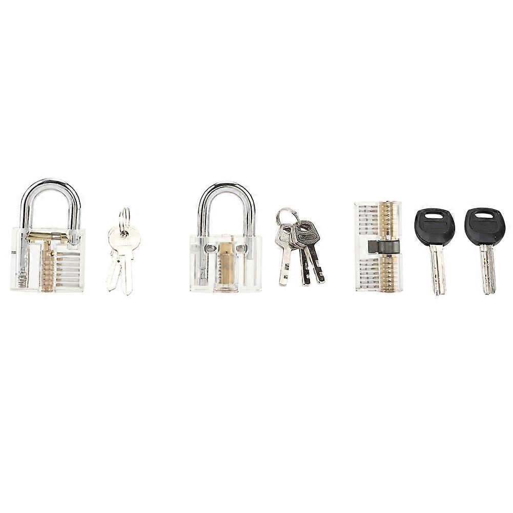 3Pcs Transparent Padlock Set with Practice Lock and Key Removal Tool