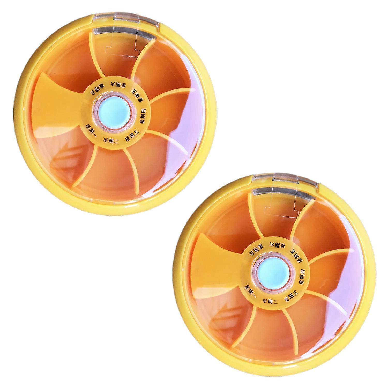 2Pcs Pill Storage Boxes Large Capacity Multi-compartments Dustproof Good Sealing 7-Grids Pill