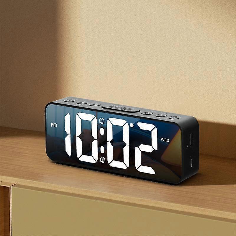 LED Alarm Clock Mirror Digital Clock 12/24H Week Temperature Display Kids Snooze Dual Alarms Night Mode Electronic Table Clock
