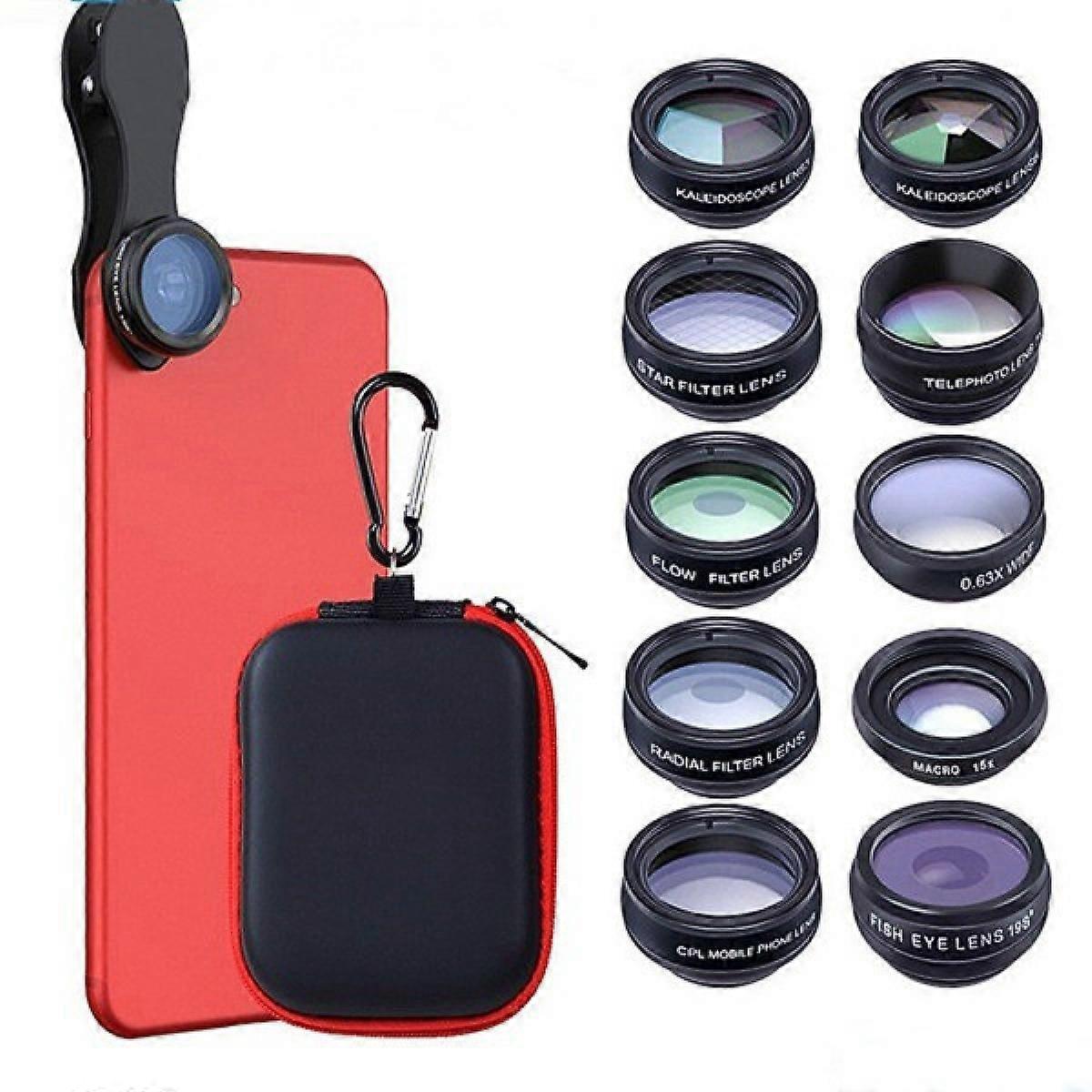 10 In 1 Mobile Phone Lens Kit Fisheye Wide Angle Telescope Macro Camera Lens