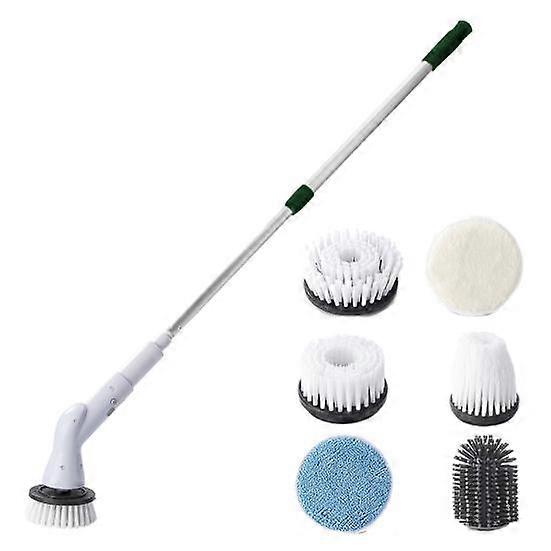 1 Set Electric Cleaning Brush with 4 Replaceable Brush Heads Rotary Extension Handle Waterproof Cordless Bathroom Floor Tile Spin Scrubber