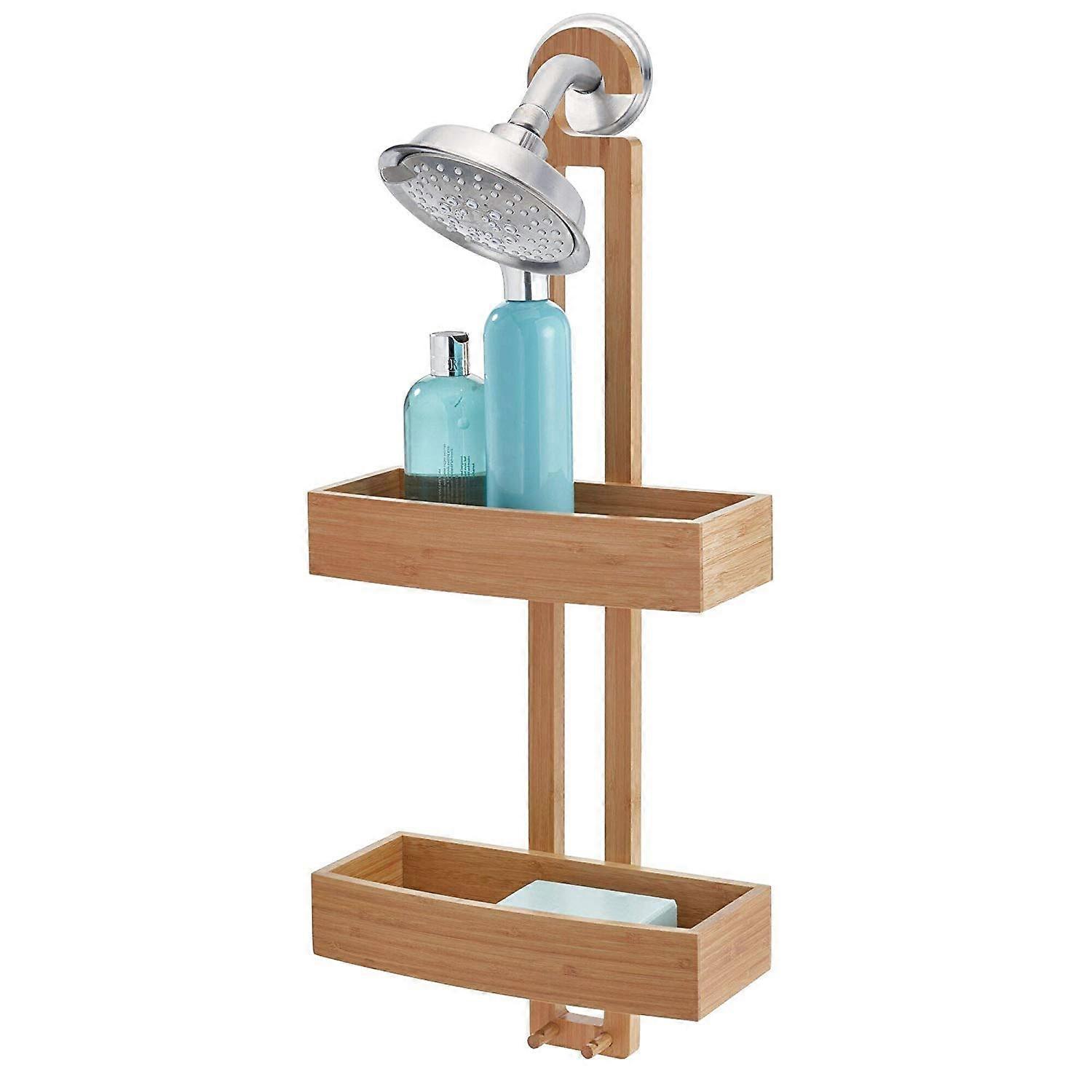 Bamboo hanging shower caddy with hooks natural beige