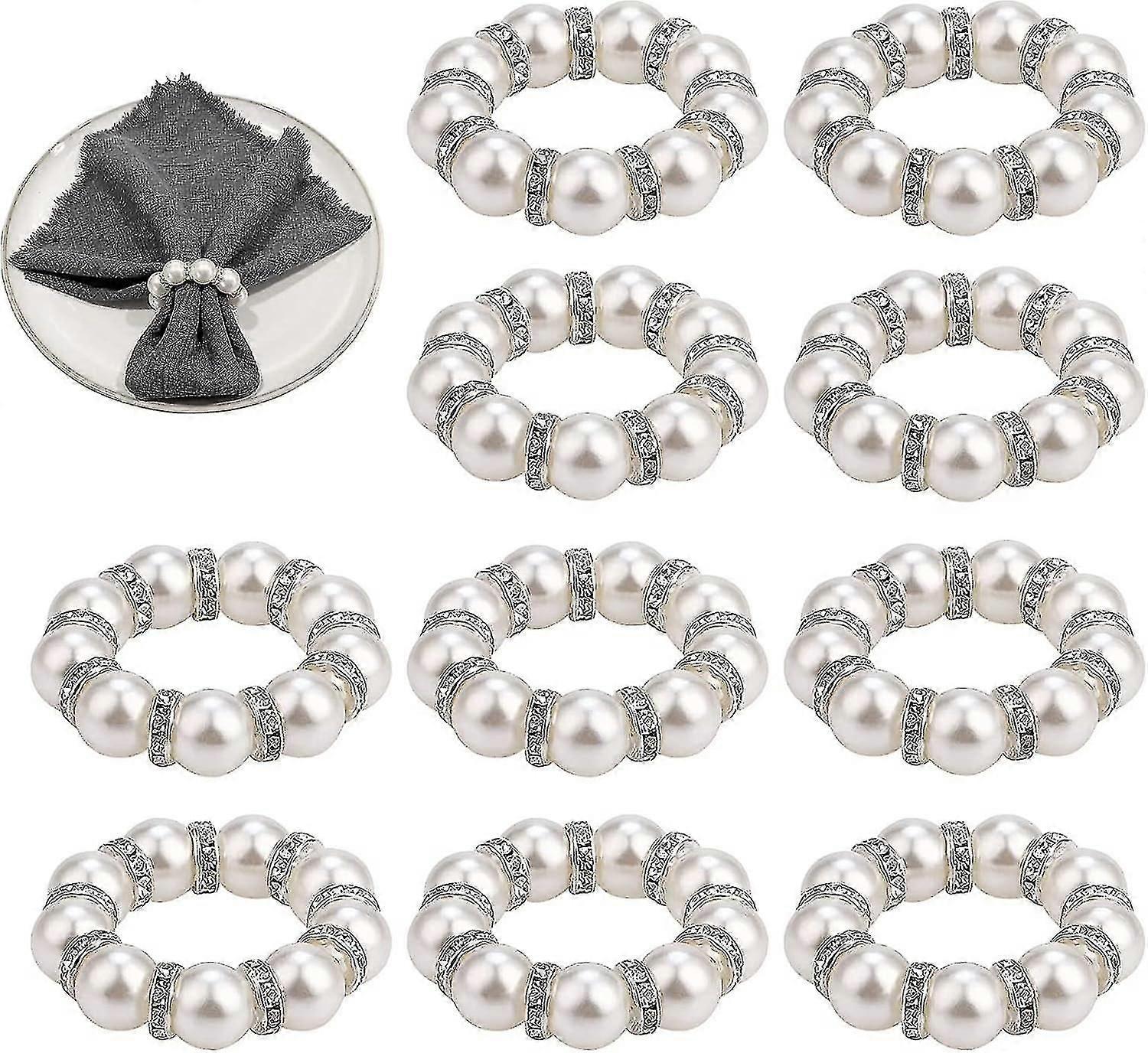 Ronds de serviette, 10 Pcs Perle Rond De Serviette Supports Anneaux Serviette Serviettes Boucles Table Decor, Rond De Serviettes De Mariage, Blanc - q37