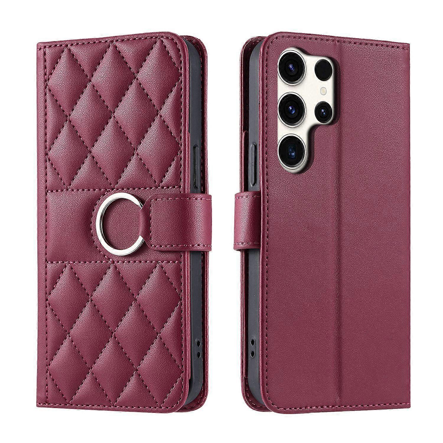 Ring Buckle Rhombic Leather Phone Case