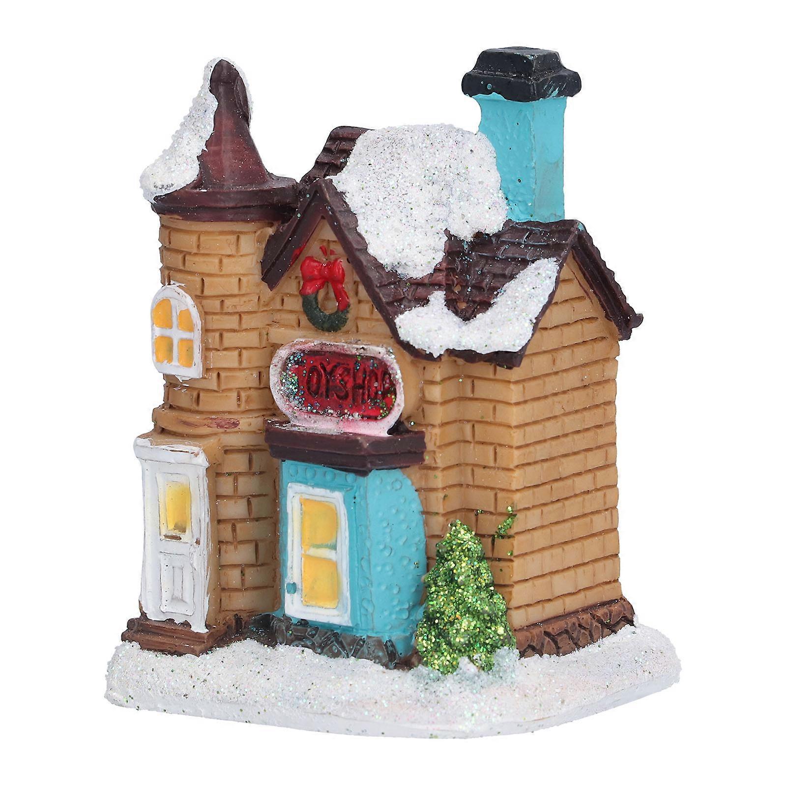 Luminous Resin Snowing Christmas Village Houses with Warm LED Light