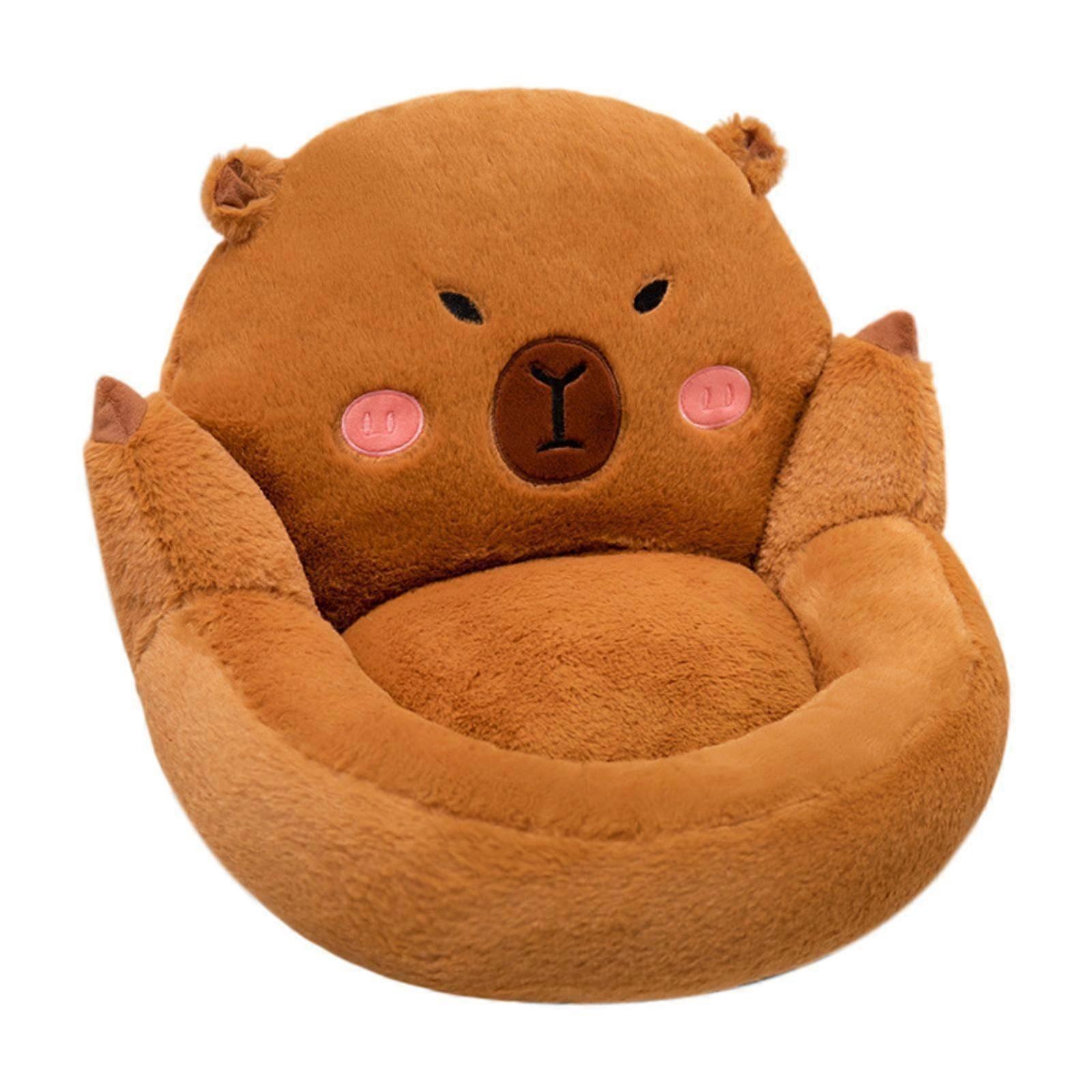 Plush Chair Cushion Semi Surrounded with Back Modern Floor Mat Cute Capybara Style A