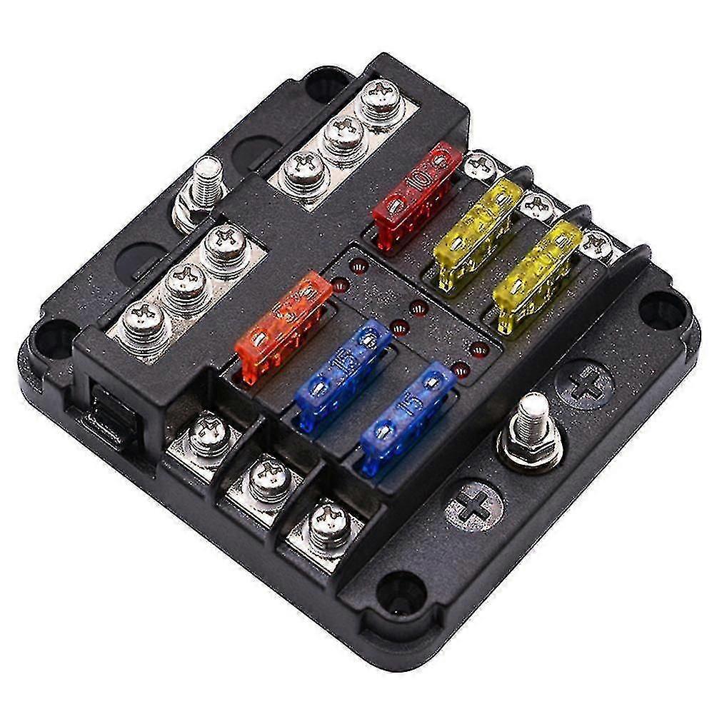 Automobile independent positive and negative fuse box, with LED indicator, 1 input 6 output