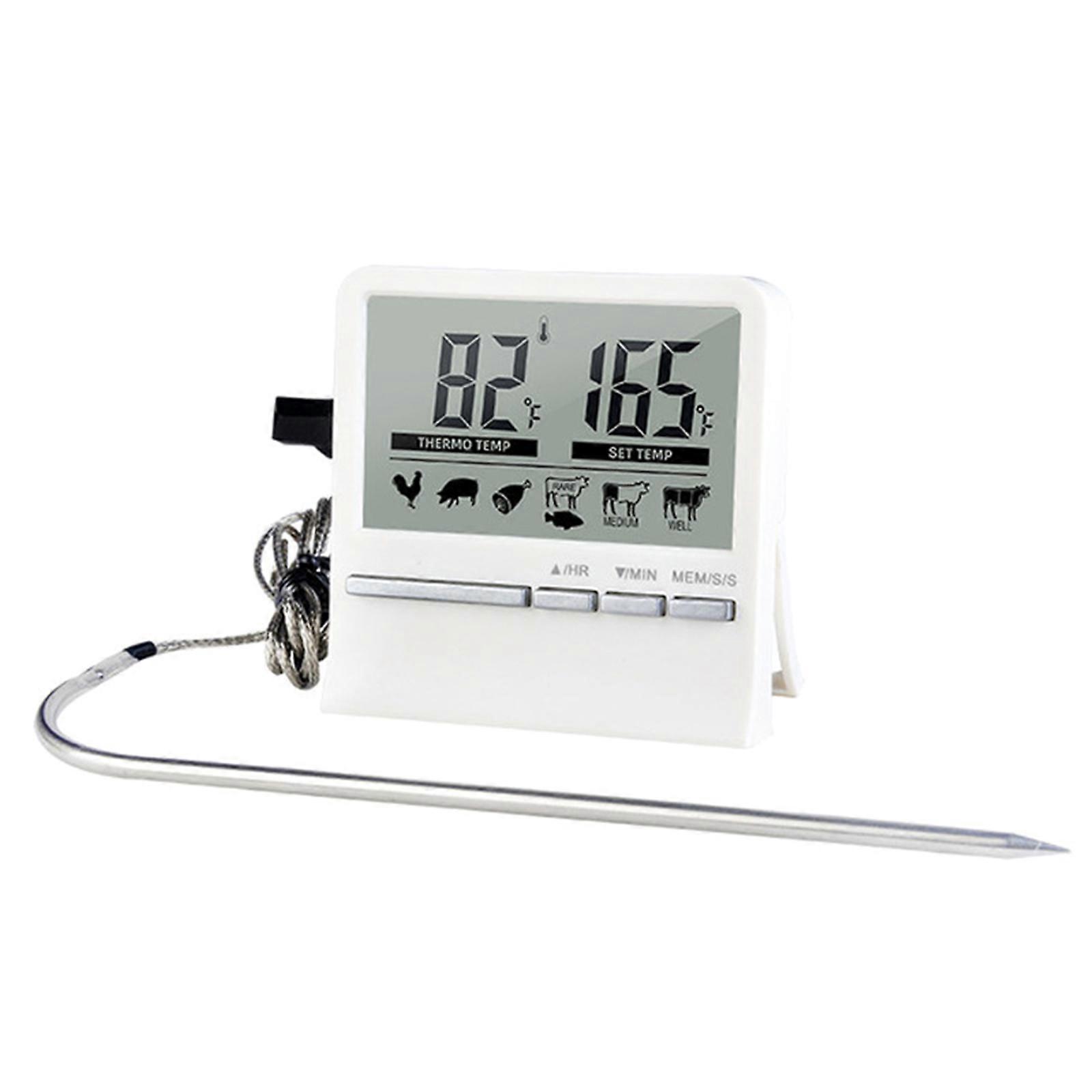 Kötttermometer, med långa sonder, Digital Kötttermometer KitchenTimer, GrillTermometer, Mat Kötttermometer Vit