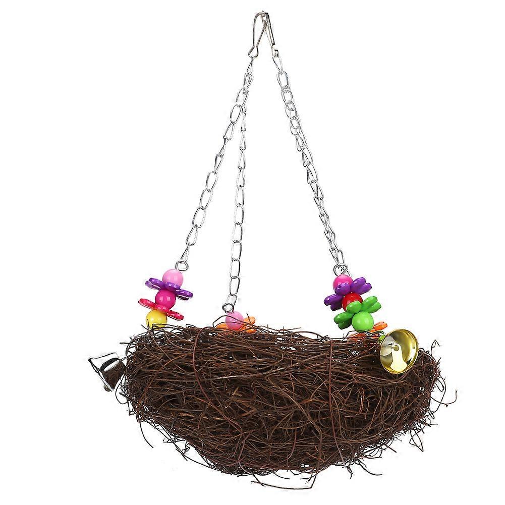 Parrot Chewing Climbing Hanging Swing Bird Rattan Nest Cage Toy with Bells