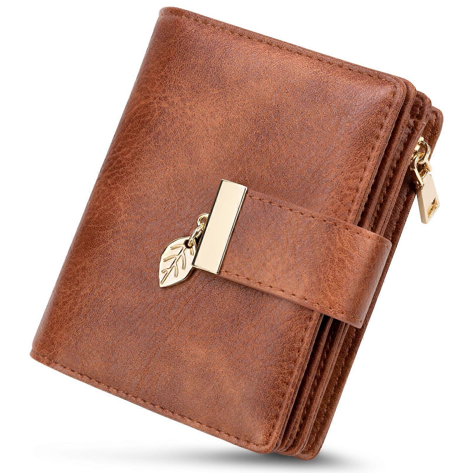 Small Women's RFID-Blocking Leather Bifold Wallet with Multiple Card Slots and Coin Pocket, Compact Design in Black