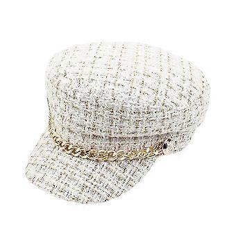 Autumn Winter Tweed Chain Hat for Womens Flat Hat Girl Visor