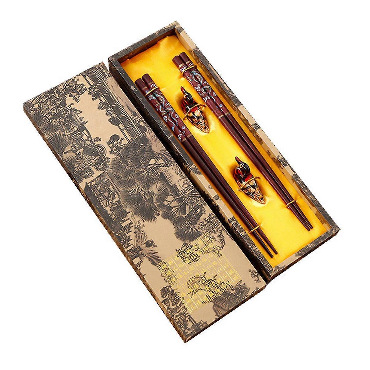 2 Pairs Chopstick Reusable Chinese Chopsticks with Holder,B