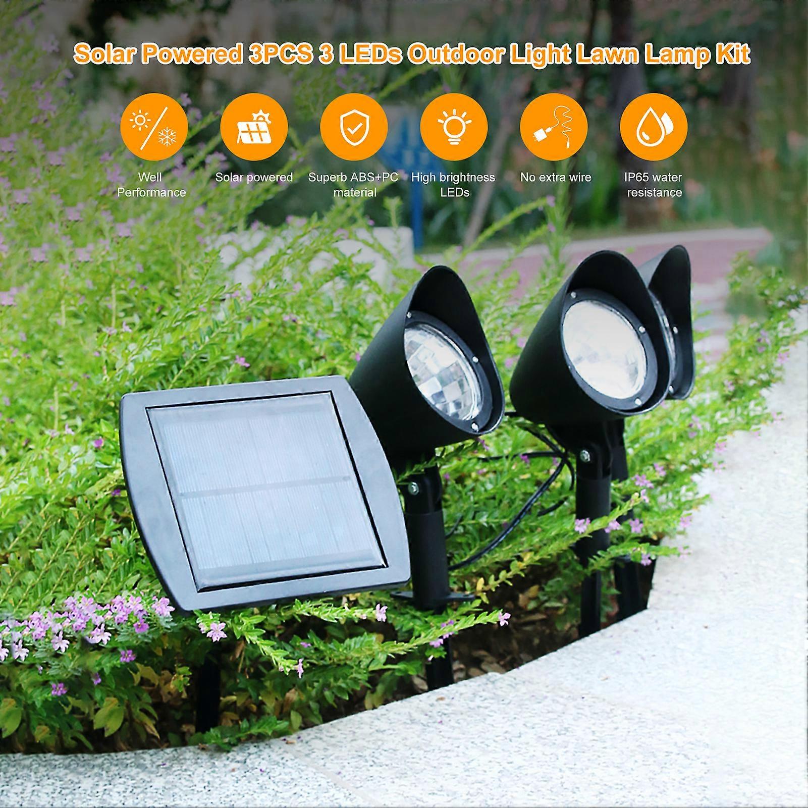 Solar Powered 3PCS 3 LEDs Outdoor Light Lawn Lamp Kit Set Rotatable Illumination Angle Sensitive Light Control IP65 Water Resistance Built-in 1200mAh