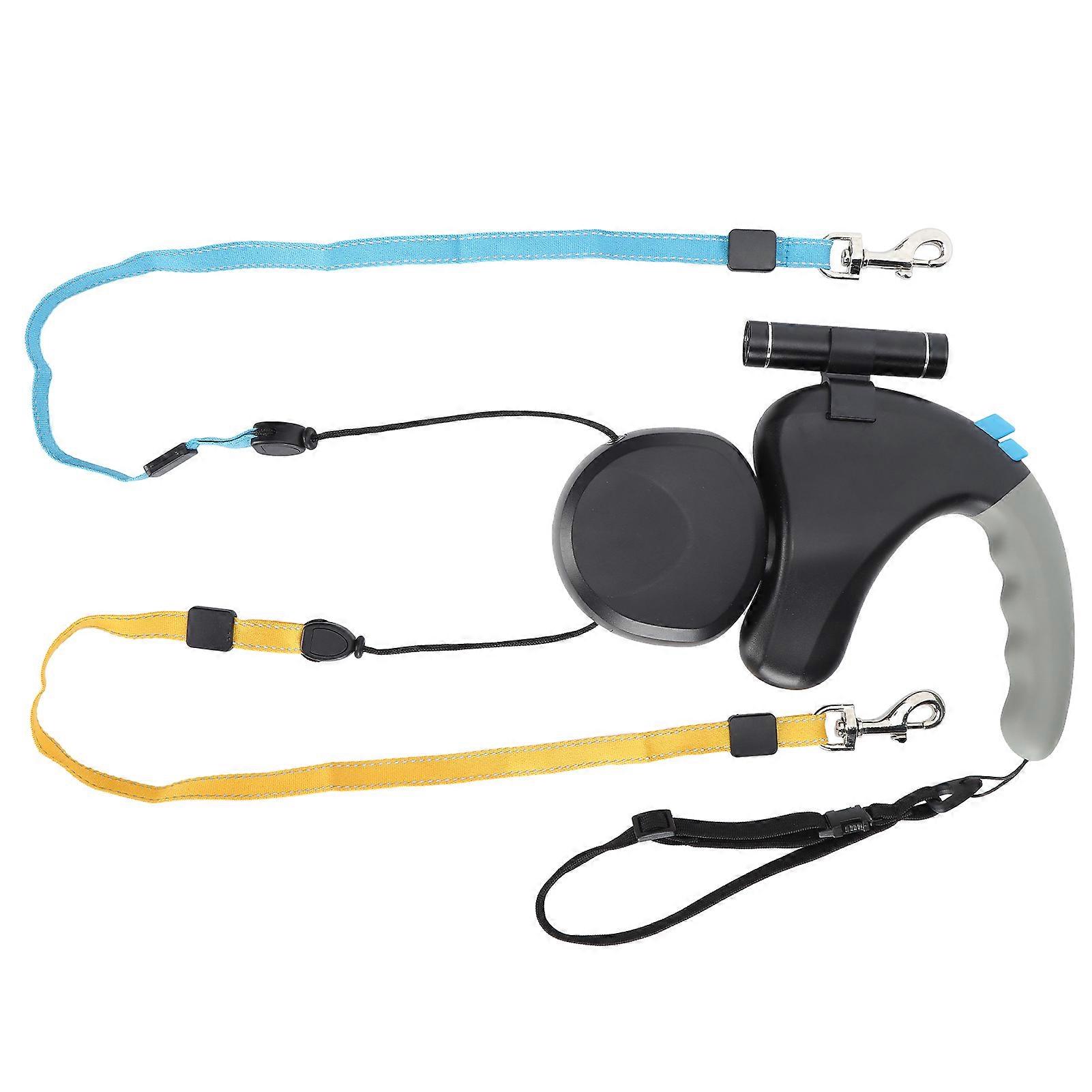 Double-headed pet traction rope, one for two, double-ended dog leash with LED light (black)