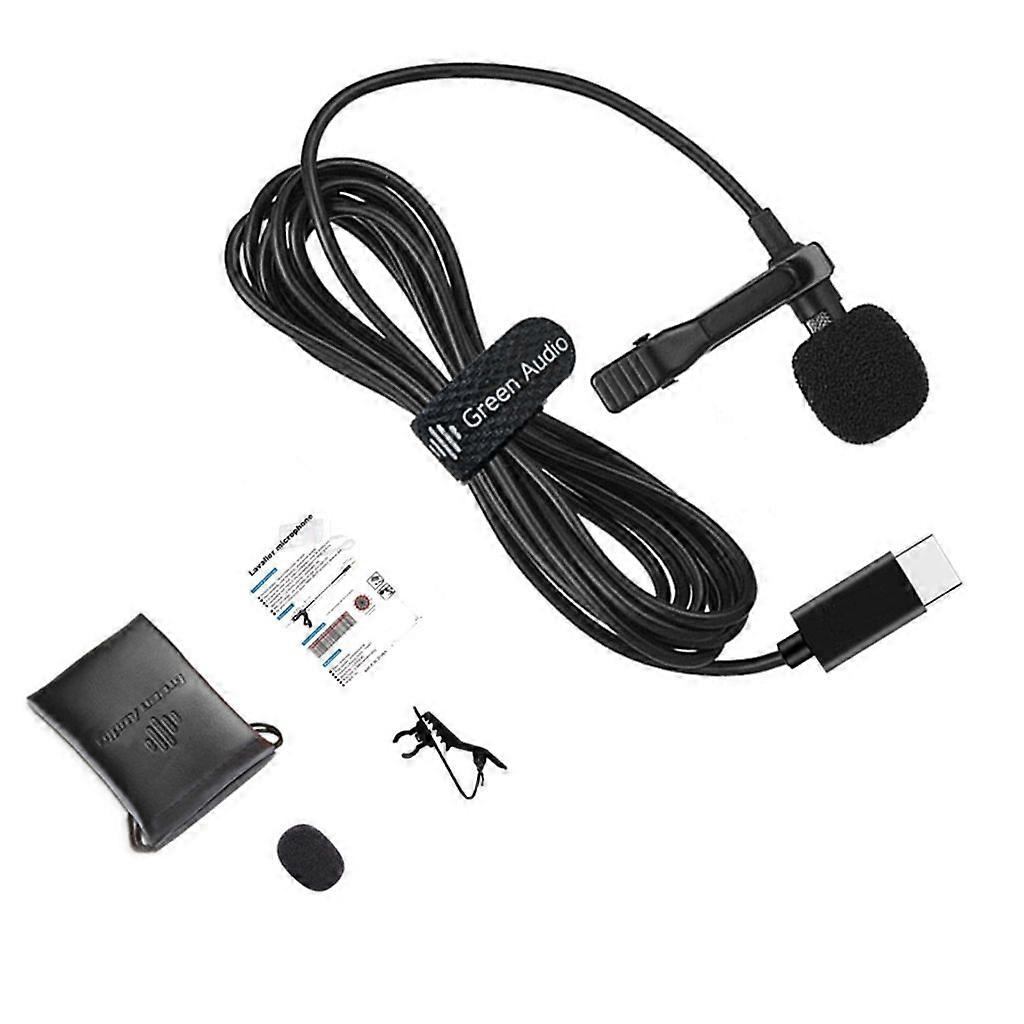 USB C Lavalier Microphone Lapel Clip On Mic for Laptop Computer Recording Black