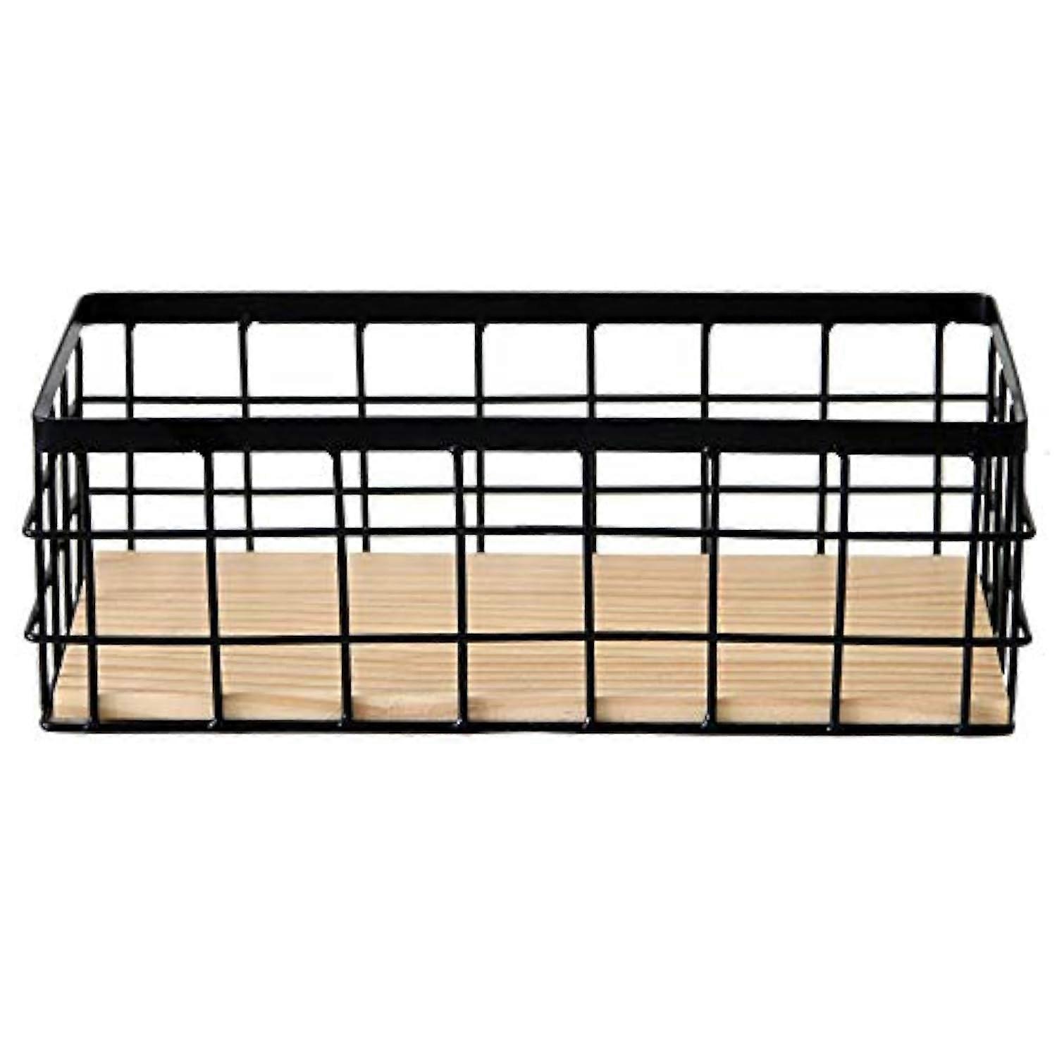 Rustic Vintage Wire Grid Wooden Base Storage Organizer Basket Bin for Kitchen Cabinets