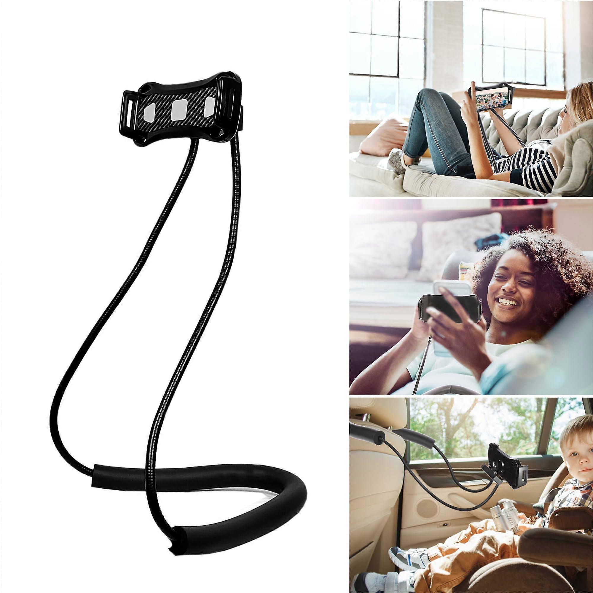 Lazy Neck Phone Holder for Hands-Free Use, Flexible Clip-On Tablet Stand for Bed, Compatible with All Phones and Tablets