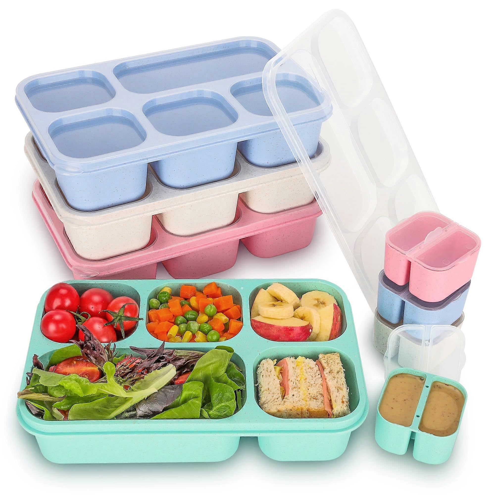 4 Pack Reusable Bento Box Meal Prep Containers with 5 Compartments, Leak-Proof, Dishwasher Safe, Eco-Friendly Design