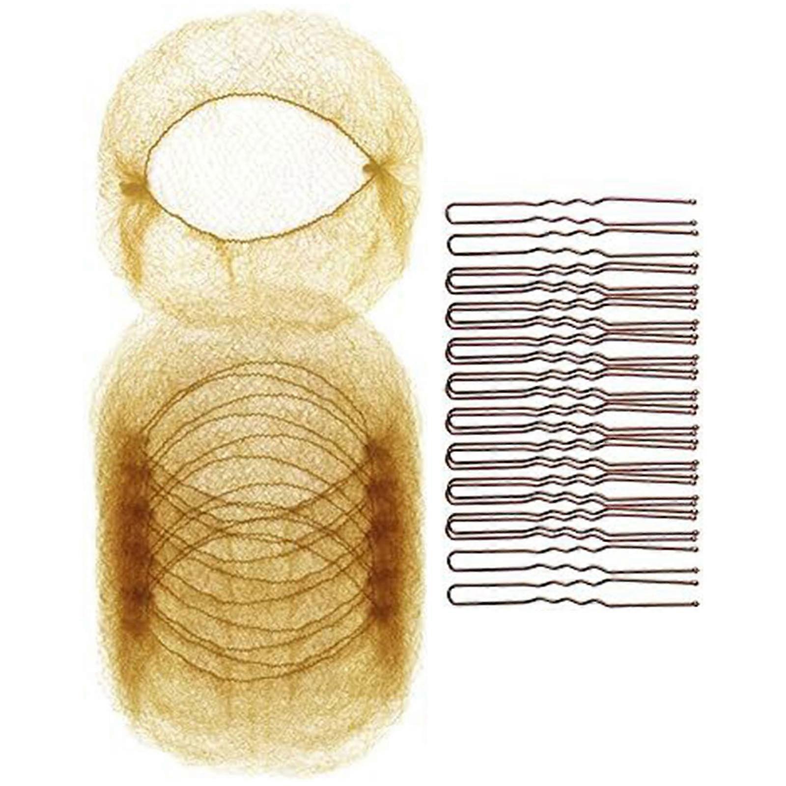 Invisible Elastic Edge Mesh Bun Hair Net and U Shaped Pins Set Hair Accessories Set for Women Ballet Bun Sleepings gold