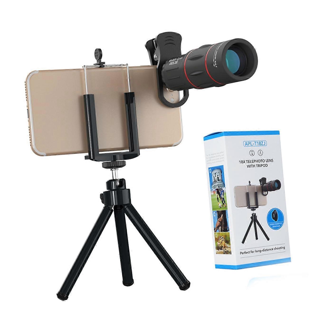 Lens for Cell Phone 18x Telephoto Lens Clip with Tripod for Enhanced Mobile Photography and Video Compatibility