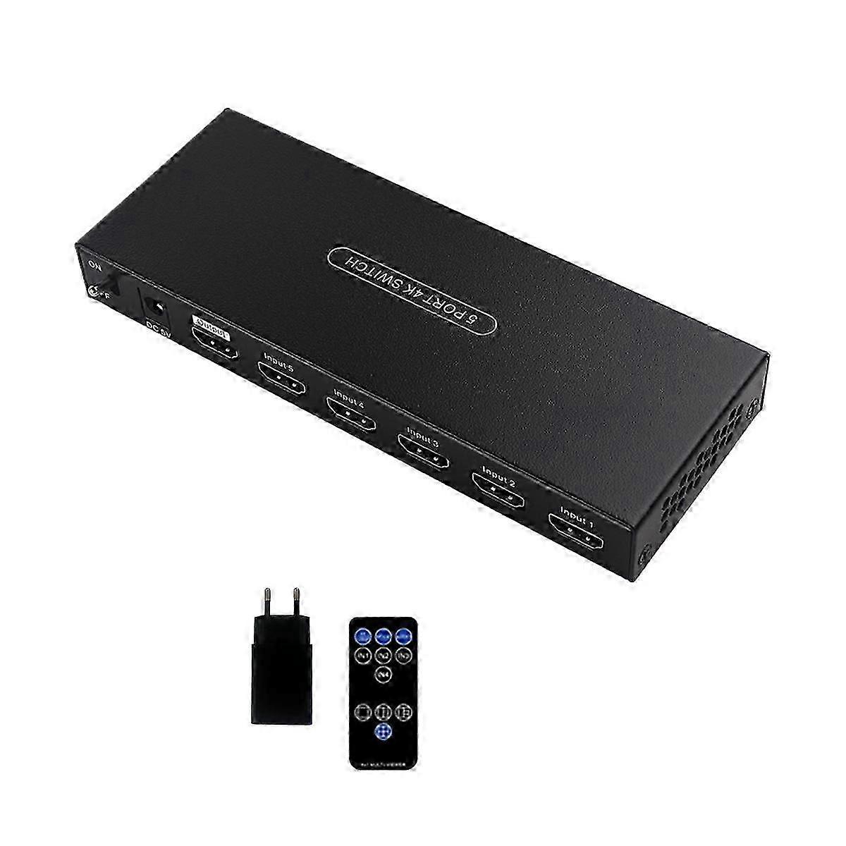 4K60Hz -Compatible2.0 Switcher 7.1 Audio Screen Switcher 5 in1 Out 1080P Switcher Supports 3D Visua