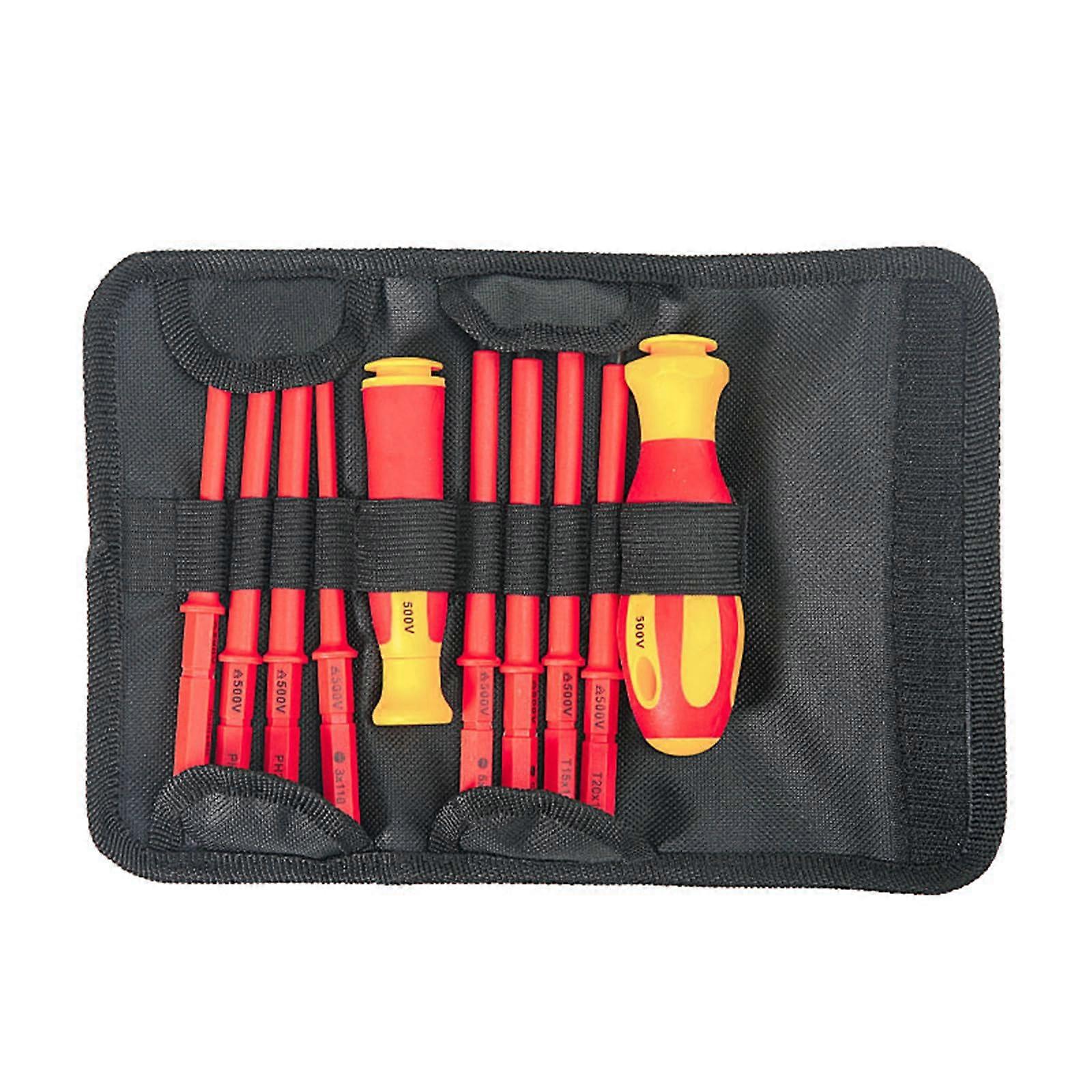 Electrician Screwdriver Set with VDE Handle for Household Repairs – Multi-Component Storage Roll for Maintenance