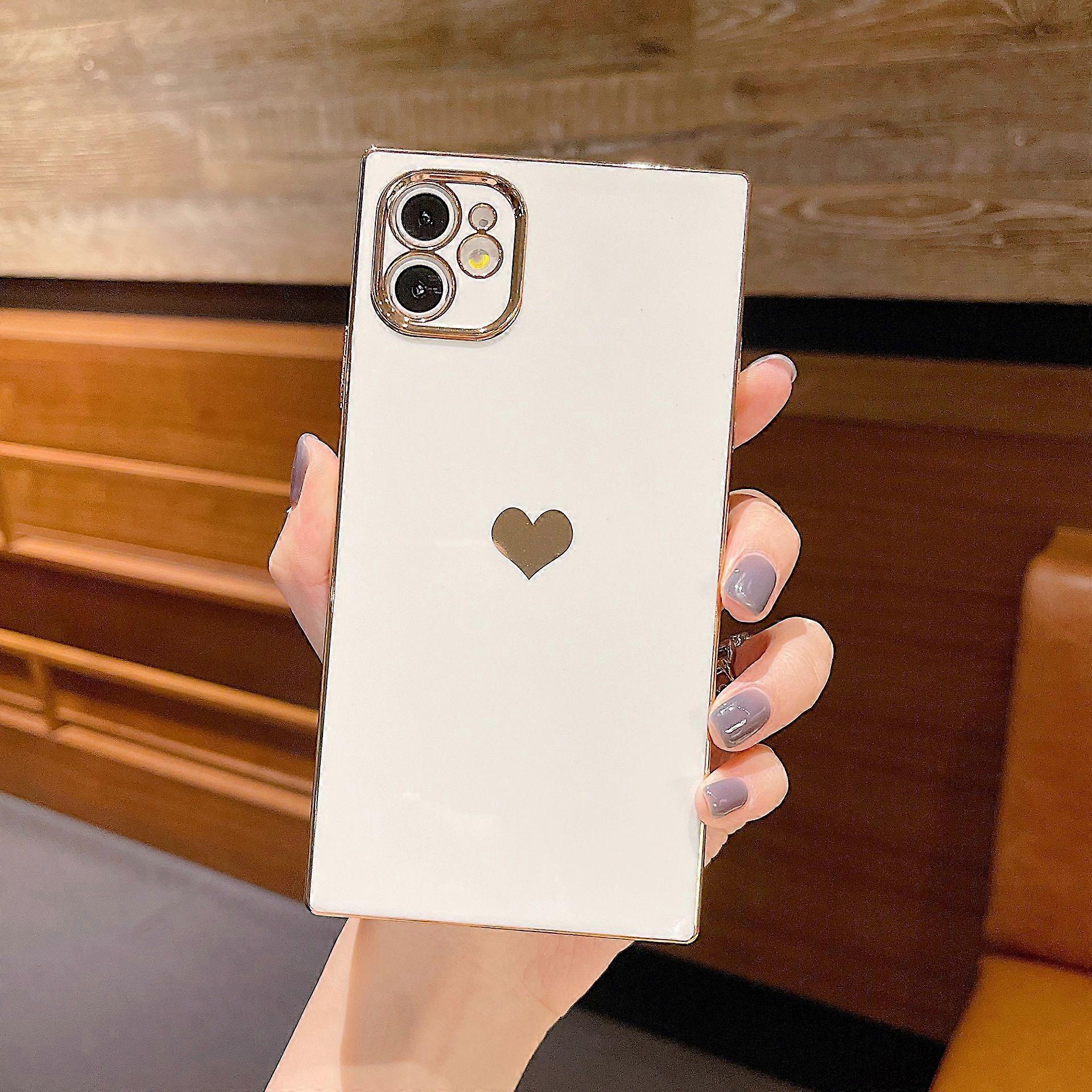 Square iPhone 15 Pro Max CaseFull Camera ProtectionCute Heart Pattern and Electroplated Reinforced Corners Shockproof Edge Buffer Case