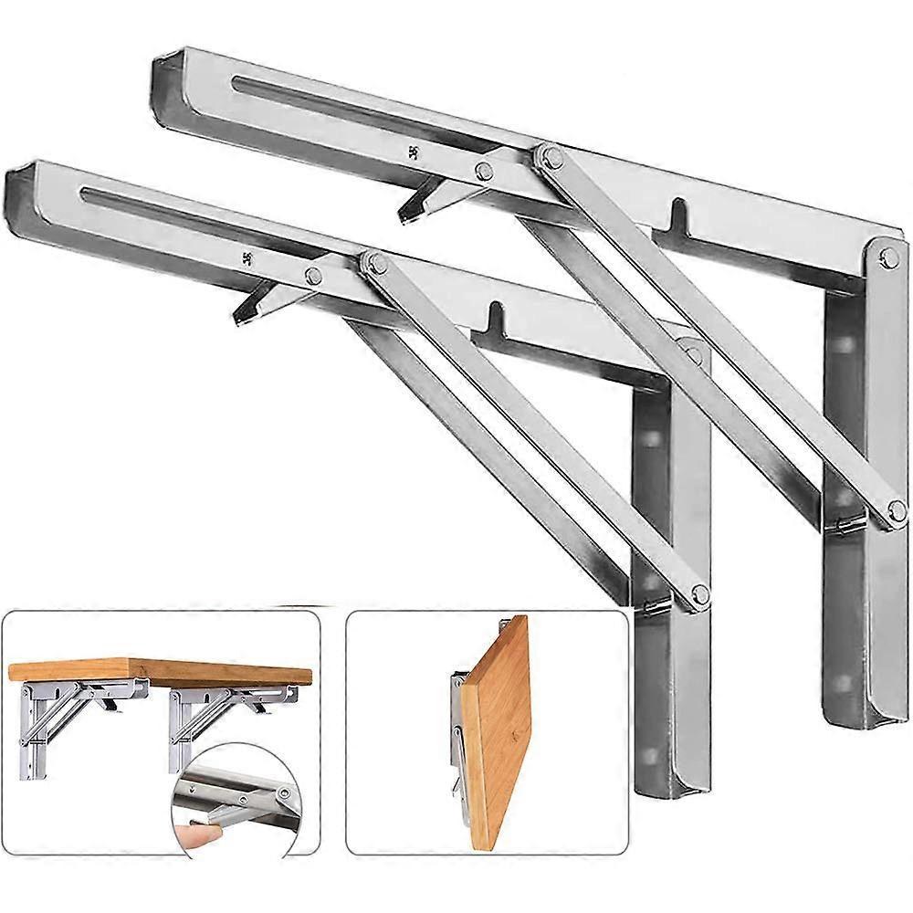 Folding Shelf Brackets, Max Load 300 lb, Stainless Steel Collapsible Wall Mounted Shelf Brackets
