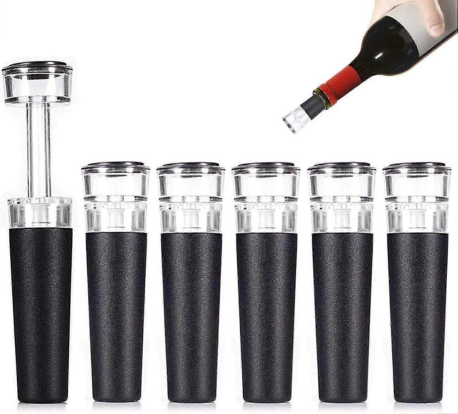 Vacuum Wine Stopper, 6 Pack Reusable Wine Bottle Stoppers With Built-in Vacuum Pump