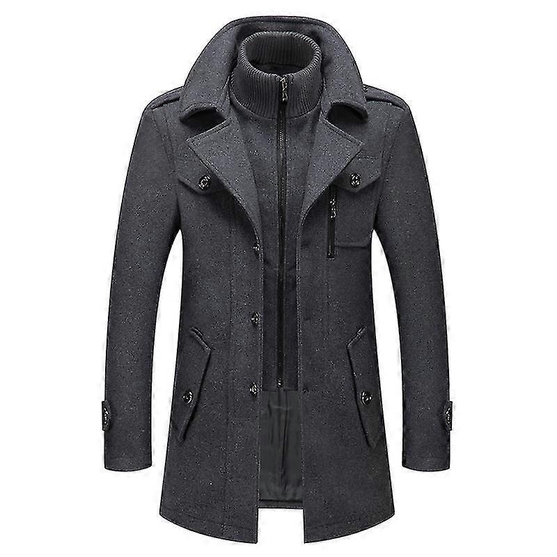 Men's Wool Trench Coat Mid Length Button Open Lapel Jacket